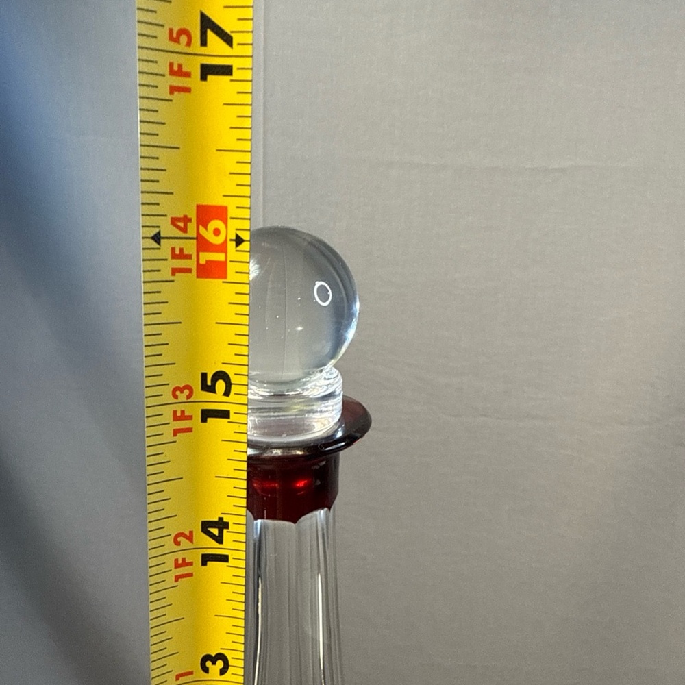 Vintage Bohemian Cranberry to Clear Cut Glass Crystal Decanter with Stopper - Picture 9 of 10